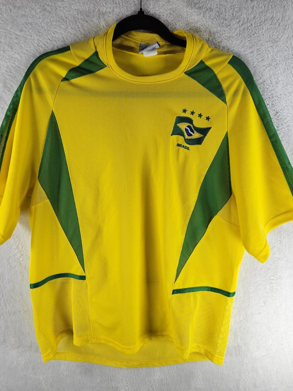 VTG Sport Co Brasil Soccer Jersey Yellow Green Embroidered Size Small